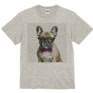 フレンチブルドッグ Tシャツ レディース 犬ファン 半袖 春夏 犬柄 プリント カジュアル かわいい 人間用 個性派 ここだけのデザイン 面白 メガネ フレンチブルドッグ 蝶ネクタイ