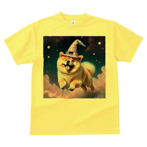 チャウチャウ Tシャツ レディース 犬ファン 半袖 春夏 犬柄 プリント カジュアル かわいい 人間用 個性派 ここだけのデザイン 面白 魔法使いの帽子 チャウチャウ 星空 雲