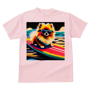 ポメラニアン Tシャツ レディース 犬ファン 半袖 春夏 犬柄 プリント カジュアル かわいい 人間用 個性派 ここだけのデザイン 面白 サーフィン ポメラニアン 海 サングラス
