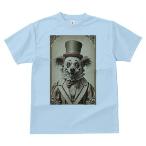 Tシャツ レディース 犬ファン 半袖 春夏 犬柄 プリント カジュアル かわいい 人間用 個性派 ここだけのデザイン 面白 ピエロ サーカス 帽子 衣装 レトロ
