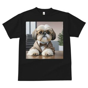 シーズー Tシャツ レディース 犬ファン 半袖 春夏 犬柄 プリント カジュアル かわいい 人間用 個性派 ここだけのデザイン 面白 スーツ シーズー 蝶ネクタイ 眼鏡 オフィス