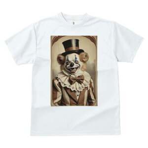 Tシャツ レディース 犬ファン 半袖 春夏 犬柄 プリント カジュアル かわいい 人間用 個性派 ここだけのデザイン 面白 ピエロ サーカス 衣装 帽子 怖い