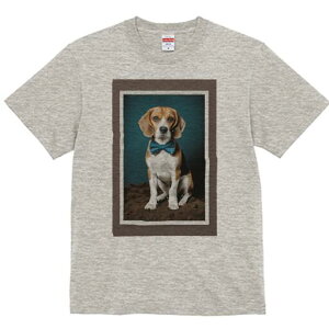 ビーグル Tシャツ レディース 犬ファン 半袖 春夏 犬柄 プリント カジュアル かわいい 人間用 個性派 ここだけのデザイン 面白 蝶ネクタイ ビーグル 写真 フレーム
