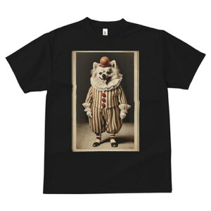 ポメラニアン Tシャツ レディース 犬ファン 半袖 春夏 犬柄 プリント カジュアル かわいい 人間用 個性派 ここだけのデザイン 面白 ピエロ ポメラニアン 衣装 帽子 サーカス