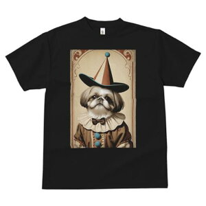 シーズー Tシャツ レディース 犬ファン 半袖 春夏 犬柄 プリント カジュアル かわいい 人間用 個性派 ここだけのデザイン 面白 帽子 シーズー サーカス ピエロ 衣装