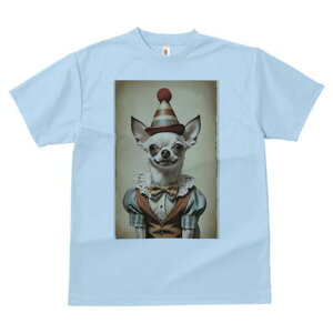 チワワ Tシャツ レディース 犬ファン 半袖 春夏 犬柄 プリント カジュアル かわいい 人間用 個性派 ここだけのデザイン 面白 ピエロ チワワ 帽子 サーカス 衣装