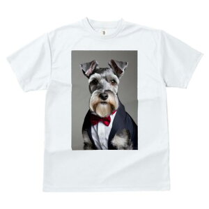 ミニチュアシュナウザー Tシャツ レディース 犬ファン 半袖 春夏 犬柄 プリント カジュアル かわいい 人間用 個性派 ここだけのデザイン 面白 蝶ネクタイ ミニチュアシュナウザー スーツ シ