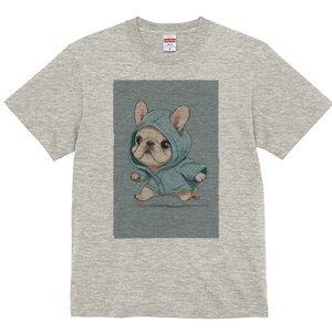 フレンチブルドッグ Tシャツ レディース 犬ファン 半袖 春夏 犬柄 プリント カジュアル かわいい 人間用 個性派 ここだけのデザイン 面白 フード フレンチブルドッグ レインコート かわいい