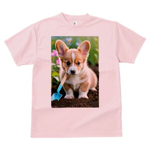 コーギー Tシャツ レディース 犬ファン 半袖 春夏 犬柄 プリント カジュアル かわいい 人間用 個性派 ここだけのデザイン 面白 庭 コーギー シャベル 花