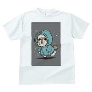 シーズー Tシャツ レディース 犬ファン 半袖 春夏 犬柄 プリント カジュアル かわいい 人間用 個性派 ここだけのデザイン 面白 雨 シーズー レインコート フード
