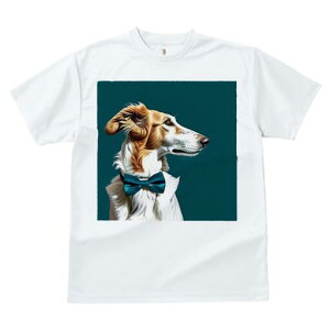 ボルゾイ Tシャツ レディース 犬ファン 半袖 春夏 犬柄 プリント カジュアル かわいい 人間用 個性派 ここだけのデザイン 面白 蝶ネクタイ ボルゾイ