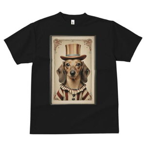 ダックスフンド Tシャツ レディース 犬ファン 半袖 春夏 犬柄 プリント カジュアル かわいい 人間用 個性派 ここだけのデザイン 面白 帽子 ダックスフンド サーカス 衣装 フレーム