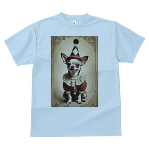 チワワ Tシャツ レディース 犬ファン 半袖 春夏 犬柄 プリント カジュアル かわいい 人間用 個性派 ここだけのデザイン 面白 ピエロ チワワ 帽子 サーカス 衣装