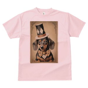 ダックスフンド Tシャツ レディース 犬ファン 半袖 春夏 犬柄 プリント カジュアル かわいい 人間用 個性派 ここだけのデザイン 面白 帽子 ダックスフンド 蝶ネクタイ タキシード