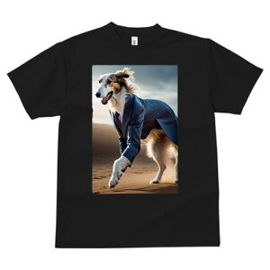 ボルゾイ Tシャツ レディース 犬ファン 半袖 春夏 犬柄 プリント カジュアル かわいい 人間用 個性派 ここだけのデザイン 面白 スーツ ボルゾイ ネクタイ 砂漠
