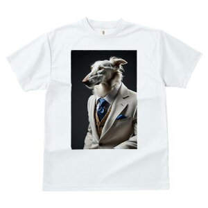 ボルゾイ Tシャツ レディース 犬ファン 半袖 春夏 犬柄 プリント カジュアル かわいい 人間用 個性派 ここだけのデザイン 面白 スーツ ボルゾイ ベスト ネクタイ ポケットチーフ