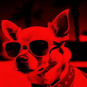 サングラス チワワ 赤色 犬の首輪 ヤシの木 影 クッションカバー 45×45cm アニマル柄 おしゃれ 可愛い クッション本体付き 正方形