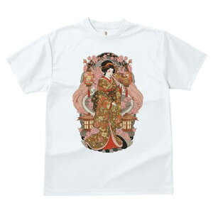 Tシャツ レディース 犬ファン 半袖 春夏 プリント カジュアル かわいい 人間用 派手 個性的 着物 芸者 桜 灯篭 和風