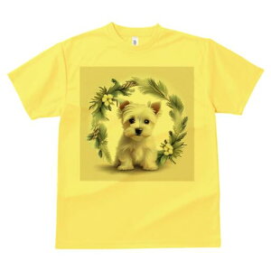ウエストハイランドホワイトテリア Tシャツ 犬愛 ユニークデザインレディース 犬ファン 半袖 春夏 プリント 大人カジュアル かわいい 人間用 ギフト 個性的 猛暑対策 花輪 ウエストハイラン