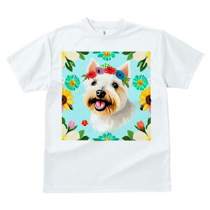 ウエストハイランドホワイトテリア Tシャツ 犬愛 ユニークデザインレディース 犬ファン 半袖 春夏 プリント 大人カジュアル かわいい 人間用 ギフト 個性的 猛暑対策 花 ウエストハイランド