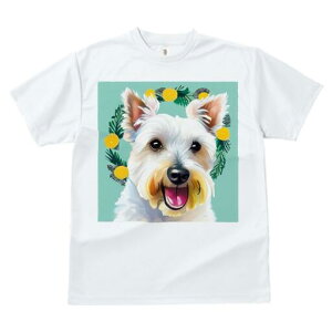 ウエストハイランドホワイトテリア Tシャツ 犬愛 ユニークデザインレディース 犬ファン 半袖 春夏 プリント 大人カジュアル かわいい 人間用 ギフト 個性的 猛暑対策 花輪 ウエストハイラン