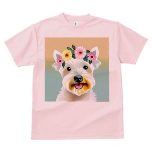 ウエストハイランドホワイトテリア Tシャツ 犬愛 ユニークデザインレディース 犬ファン 半袖 春夏 プリント 大人カジュアル かわいい 人間用 ギフト 個性的 猛暑対策 花 ウエストハイランド