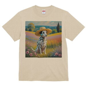 ダルメシアン Tシャツ 犬愛 ユニークデザインレディース 犬ファン 半袖 春夏 プリント 大人カジュアル かわいい 人間用 ギフト 個性的 猛暑対策 帽子 ダルメシアン 花 風景