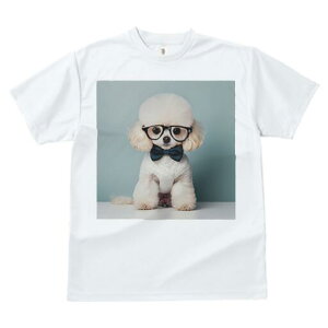 トイプードル Tシャツ 犬愛 ユニークデザインレディース 犬ファン 半袖 春夏 プリント 大人カジュアル かわいい 人間用 ギフト 個性的 猛暑対策 メガネ トイプードル 蝶ネクタイ