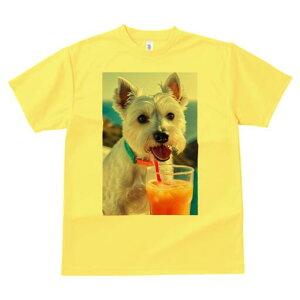 ウエストハイランドホワイトテリア Tシャツ 犬愛 ユニークデザインレディース 犬ファン 半袖 春夏 プリント 大人カジュアル かわいい 人間用 ギフト 個性的 猛暑対策 飲み物 ウエストハイラ