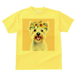 ウエストハイランドホワイトテリア Tシャツ 犬愛 ユニークデザインレディース 犬ファン 半袖 春夏 プリント 大人カジュアル かわいい 人間用 ギフト 個性的 猛暑対策 花 ウエストハイランド