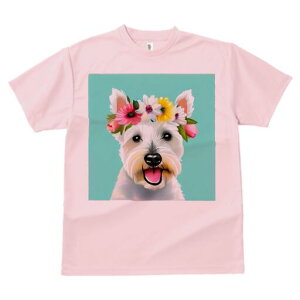 ウエストハイランドホワイトテリア Tシャツ 犬愛 ユニークデザインレディース 犬ファン 半袖 春夏 プリント 大人カジュアル かわいい 人間用 ギフト 個性的 猛暑対策 花冠 ウエストハイラン