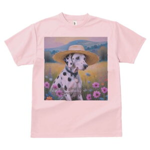 ダルメシアン Tシャツ 犬愛 ユニークデザインレディース 犬ファン 半袖 春夏 プリント 大人カジュアル かわいい 人間用 ギフト 個性的 猛暑対策 帽子 ダルメシアン 花 風景