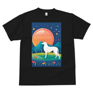 ボルゾイ Tシャツ 犬愛 ユニークデザインレディース 犬ファン 半袖 春夏 プリント 大人カジュアル かわいい 人間用 ギフト 個性的 猛暑対策 月 ボルゾイ 星 山 花