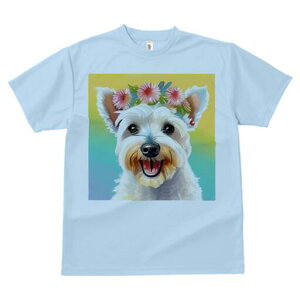 ウエストハイランドホワイトテリア Tシャツ 犬愛 ユニークデザインレディース 犬ファン 半袖 春夏 プリント 大人カジュアル かわいい 人間用 ギフト 個性的 猛暑対策 花輪 ウエストハイラン