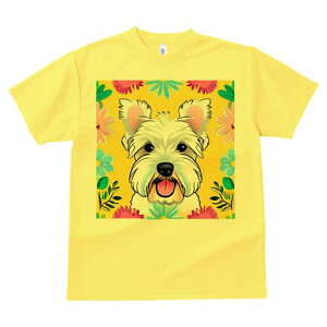 ウエストハイランドホワイトテリア Tシャツ 犬愛 ユニークデザインレディース 犬ファン 半袖 春夏 プリント 大人カジュアル かわいい 人間用 ギフト 個性的 猛暑対策 花 ウエストハイランド
