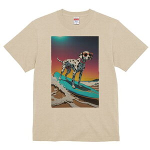 ダルメシアン Tシャツ 犬愛 ユニークデザインレディース 犬ファン 半袖 春夏 プリント 大人カジュアル かわいい 人間用 ギフト 個性的 猛暑対策 サーフィン ダルメシアン 海 サングラス 夕焼