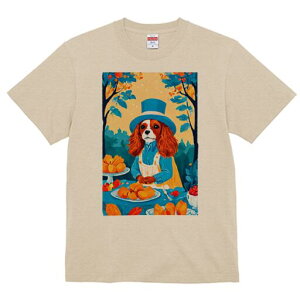 キャバリア Tシャツ 犬愛 ユニークデザインレディース 犬ファン 半袖 春夏 プリント 大人カジュアル かわいい 人間用 ギフト 個性的 猛暑対策 帽子 キャバリア ティーパーティー お菓子 木