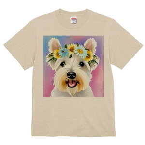 ウエストハイランドホワイトテリア Tシャツ 犬愛 ユニークデザインレディース 犬ファン 半袖 春夏 プリント 大人カジュアル かわいい 人間用 ギフト 個性的 猛暑対策 花輪 ウエストハイラン