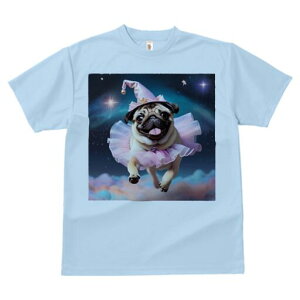 パグ Tシャツ 犬愛 ユニークデザインレディース 犬ファン 半袖 春夏 プリント 大人カジュアル かわいい 人間用 ギフト 個性的 猛暑対策 チュール パグ 帽子 星 雲