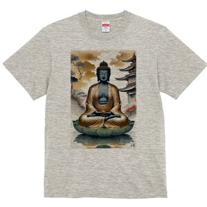 Tシャツ 犬愛 ユニークデザインメンズ キッズ 犬ファン 半袖 春夏 プリント 大人カジュアル かわいい 人間用 ギフト 個性的 猛暑対策 仏 仏像 蓮 寺 瞑想
