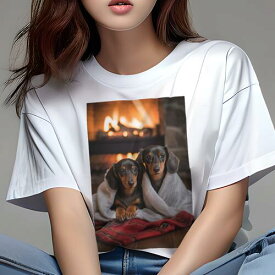ダックスフンド Tシャツ 犬愛 ユニークデザインレディース 犬ファン 半袖 春夏 プリント 大人カジュアル かわいい 人間用 ギフト 個性的 猛暑対策 暖炉 ダックスフンド 毛布