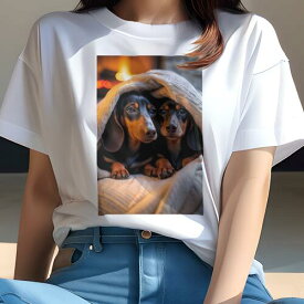 ダックスフンド Tシャツ 犬愛 ユニークデザインレディース 犬ファン 半袖 春夏 プリント 大人カジュアル かわいい 人間用 ギフト 個性的 猛暑対策 暖炉 ダックスフンド 毛布 温かい