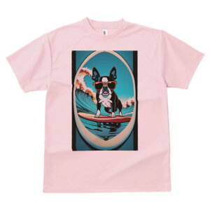 ボストンテリア Tシャツ 犬愛 ユニークデザインレディース 犬ファン 半袖 春夏 プリント 大人カジュアル かわいい 人間用 ギフト 個性的 猛暑対策 サーフィン ボストンテリア 波 サングラス