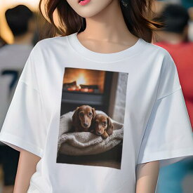 ダックスフンド Tシャツ 犬愛 ユニークデザインレディース 犬ファン 半袖 春夏 プリント 大人カジュアル かわいい 人間用 ギフト 個性的 猛暑対策 暖炉 ダックスフンド 毛布