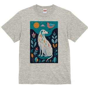 ボルゾイ Tシャツ 犬愛 ユニークデザインレディース 犬ファン 半袖 春夏 プリント 大人カジュアル かわいい 人間用 ギフト 個性的 猛暑対策 太陽 ボルゾイ 月 星 植物