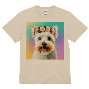 ウエストハイランドホワイトテリア Tシャツ 犬愛 ユニークデザインレディース 犬ファン 半袖 春夏 プリント 大人カジュアル かわいい 人間用 ギフト 個性的 猛暑対策 花冠 ウエストハイラン