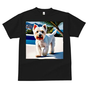 ウエストハイランドホワイトテリア Tシャツ 犬愛 ユニークデザインレディース 犬ファン 半袖 春夏 プリント 大人カジュアル かわいい 人間用 ギフト 個性的 猛暑対策 ヤシの木 ウエストハイ