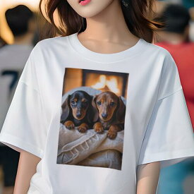 ダックスフンド Tシャツ 犬愛 ユニークデザインレディース 犬ファン 半袖 春夏 プリント 大人カジュアル かわいい 人間用 ギフト 個性的 猛暑対策 暖炉 ダックスフンド 毛布