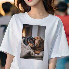 ダックスフンド Tシャツ 犬愛 ユニークデザインレディース 犬ファン 半袖 春夏 プリント 大人カジュアル かわいい 人間用 ギフト 個性的 猛暑対策 暖炉 ダックスフンド 毛布