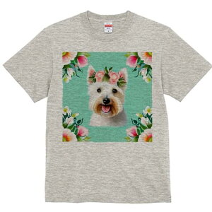 ウエストハイランドホワイトテリア Tシャツ 犬愛 ユニークデザインレディース 犬ファン 半袖 春夏 プリント 大人カジュアル かわいい 人間用 ギフト 個性的 猛暑対策 花 ウエストハイランド